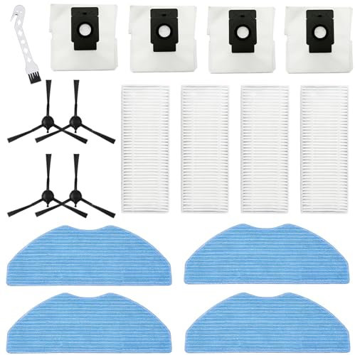 DianSung accessoires pour EZVIZ RE4 Plus / RE5 Plus robot aspirateur pièce de rechange, 4 Chiffon + 4 sac à poussière + 4 brosses latérales + 4 filtres