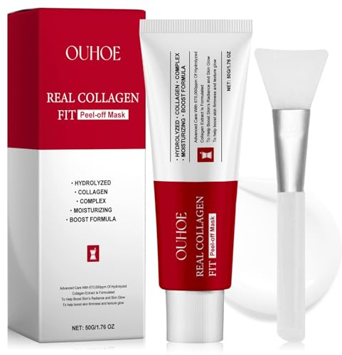 Real Collagen Fit Mask, Bio Collagen Real Deep Mask, Maschera Peel Off Viso, Maschera Collagene Viso, Collagen Overnight Mask, per Azione Idratante, Antirughe, Detergent