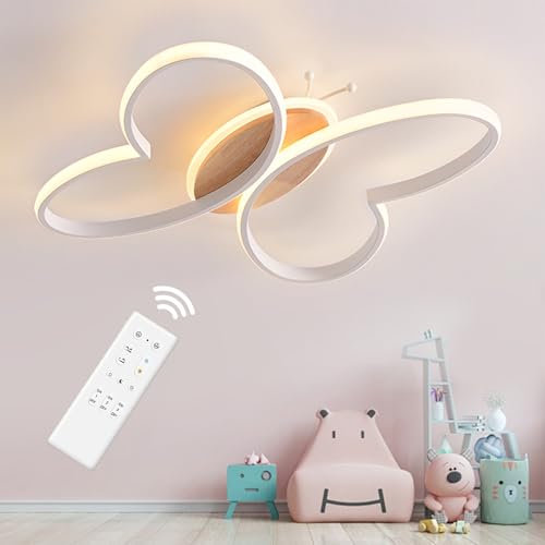 Dythwron Deckenlampe für Kinderzimmer, 38cm Lampe für Mädchen, 40W LED mit Fernbedienung und Nachtlichtfunktion, Schmetterling Deckenleuchte (Weiß)