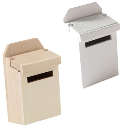 NAMOARLY 2pcs Miniature Wood Mailbox Dollhouse Accessory Realistic Natural Finish for Mini House Decor and Playhouse Supplies