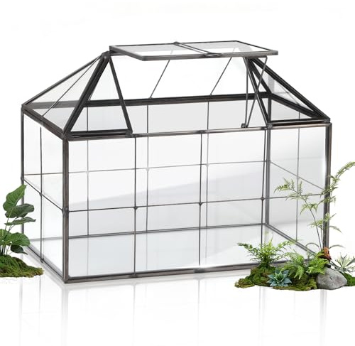 EFUTURETIME Mini Jardinière Terrarium Plante 23,3 x 13,6 x 18 cm, Miniature Serre Interieur Forme de Maison Idéal pour Succulentes Cactus et DIY (sans Plantes)