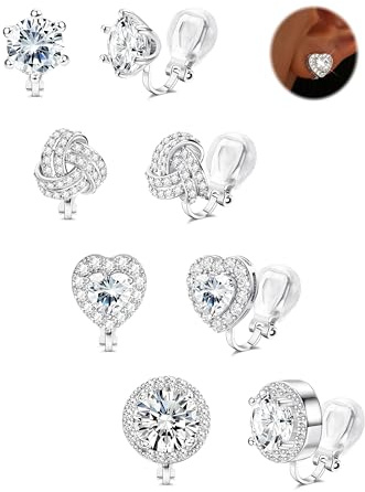 FIOROYAL Örhängen för kvinnor utan hål – guld silver klämma örhängen barn flickor – allergivänliga clips örhängen set zirkonia/blommor/twist/hjärta/pärla falska örhängen modesmycke present, Koppar