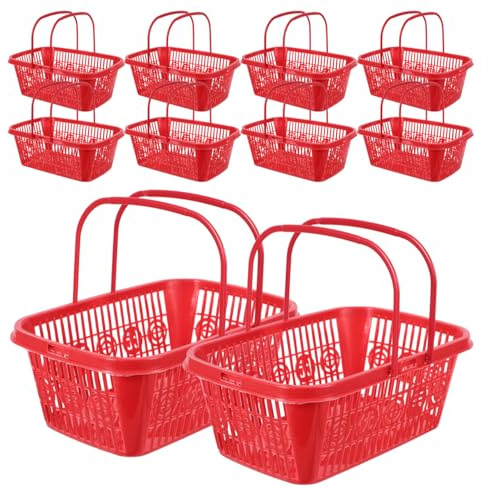 DECHOUS 10Pcs Plastic Strawberry Picking Baskets with Handle Small Berry Fruit Harvest Containers for Farmers Market Grocery Stores and Party Use