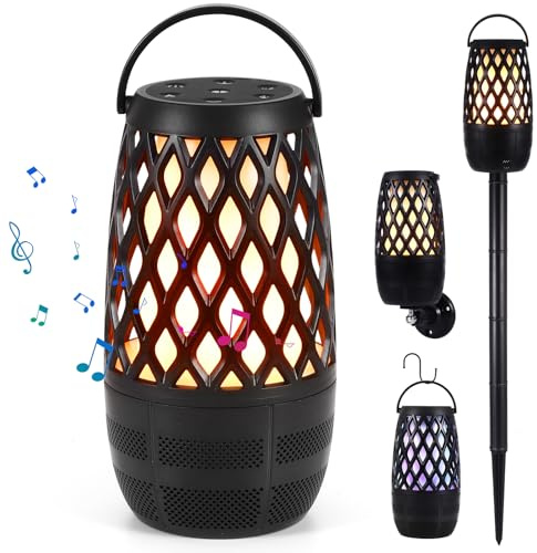 2 Pack Outdoor Bluetooth Speakers, Wireless Speaker with Colorful LED Flame BT 5.3 Multi-Sync to 100 Speakers, IPX6 Waterproof Torch Lantern for Patio Pool Party, Valentine's Day Gift for Women Men