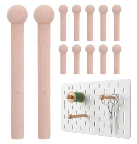 Healeved 12pcs Pegboard Wood Hooks Solid Wood Pegboard Hooks for Hanging Tools Crafts and Decorations Peg Board Dowel Hook Accessories for Workshop Home Organisation 13.00 X 2.20 X 1.50 cm