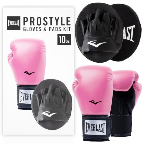 Everlast Prostyle 2 Kit Guanti da Boxe e Colpitori 10oz, Rosa, per Sacco e Lavoro ai Colpitori, Imbottiti in Schiuma - Equipaggiamento Everlast Originale