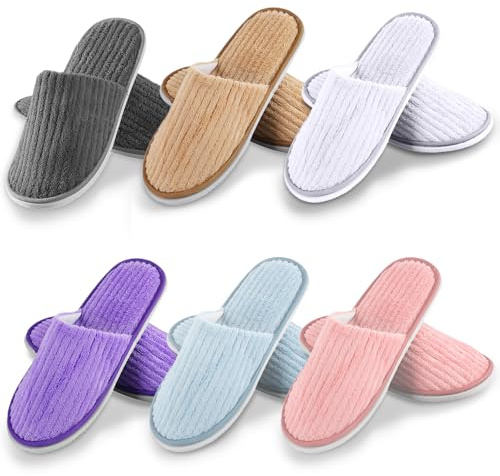 6 paia di pantofole per ospiti, taglia unica, 28,5 x 11,5 cm, in spugna, usa e getta, con chiuse, lavabili e antiscivolo, per viaggi, casa, hotel e ospiti