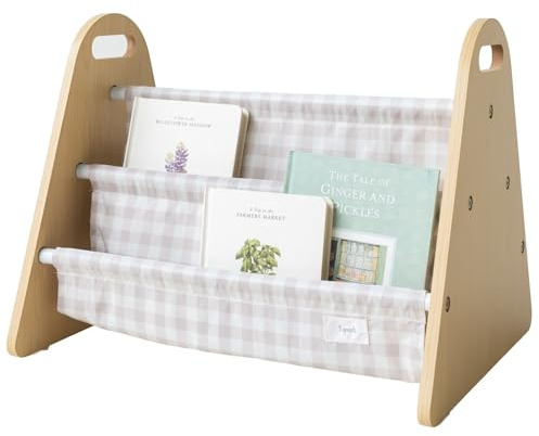 3 Sprouts Libreria Bambini Doppia Faccia, Quadretti Beige | libreria doppia faccia; libri frontali facili da vedere; per cameretta, lettura e gioco; altezza adatta ai bambini