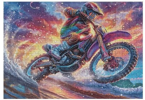Piloto de motocross montaña bicicleta todo terreno aventura salvaje Puzzles 300 Piezas Aliviar Estrés Familiar Premium Happy Time Rompecabezas Para Adultos Desafío Intelectual 3D DIY Creativo Decorati