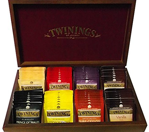 SCATOLA IN LEGNO 8 SCOMPARTI + PZ 160 BUSTINE TE' TWININGS ENGLISH BREAKFAST, EARL GREY, AGRUMANCE TEA, THE FOUR RED FRUITS, LEMON SCENTED, INTENSE PREMIUM, GREEN TEA