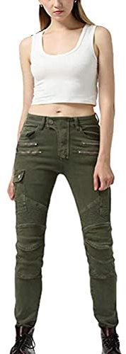 ORANDESIGNE Pantalon de Moto pour Femme en Tissu Denim Extensible résistant à l'usure, Coupe-Vent, Respirant et résistant aux déchirures. Convient pour l'équitation, l'équitation B Armée Verte XS