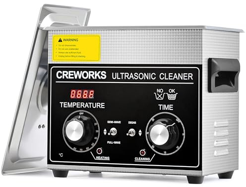 CREWORKS Ultrasonic Cleaner 3.2L with Mechanical Timer&Heater,100W Heating Power Commercial Sonic Cleaner, Ultrasonic Cavitation Machine for Jewelry Glasses Watch Dentures Small Parts