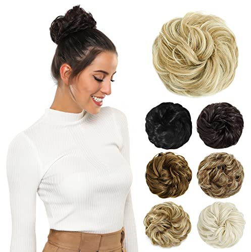 PARXITN Unordentlicher Dutt Haarteile für Frauen Haar Dutt Haarverlängerung Hochsteckfrisuren lockige Unordentlicher Dutt Scrunchie Dunkelblonde Mischung Bleichblond