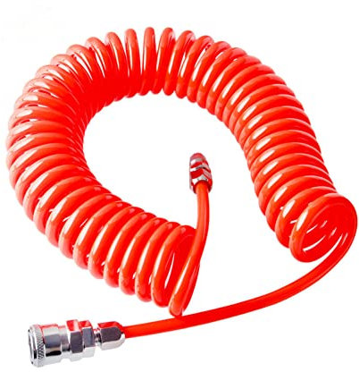 Tuyau d'outils de compresseur d'air, 8 mm x 5 mm, tube à ressort en polyuréthane, tuyau en spirale pour compresseur d'air flexible (6 m, avec raccord PP20 SP20)