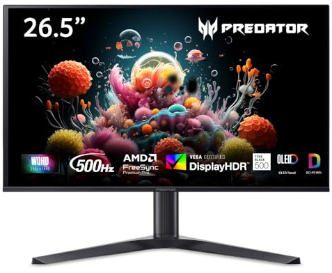 acer Predator X27U F5 Gaming Monitor 26.5 Zoll (69 cm Bildschirm) WQHD, QD-OLED, 500Hz, 0.03ms(GTG), 2xHDMI 2.1, 2xDP 1.4, USB-C, USB HUB, FreeSync Premium Pro/G-Sync Comp., HDR, höhenverstellbar