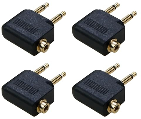 4 adattatori per cuffie aeroplano, spina audio aereo, adattatore aereo aereo, adattatore aeroplano, doppio connettore da 3,5 mm a presa da 3,5 mm, adattatore per auricolari placcati oro