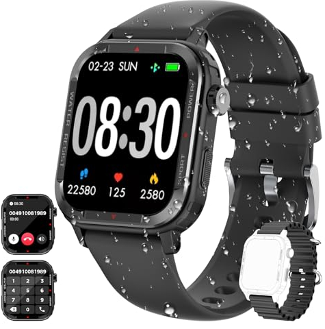 Smartwatch Herren Damen, 1.85 HD Touchscreen Smart Watch mit Telefonfunktion, IP68 Wasserdicht Fitness Tracker mit Pulsuhr, SpO2, Schlafmonitor, Schrittzähler, 123 Sportmodi, Sportuhr für Android iOS