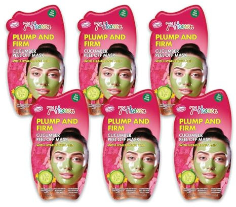 7th Heaven Cucumber Peel Off Face Mask with Hyaluronic Acid - Plump and Firm - Genuine 7th Heaven Face Masks Skincare (Pack of 6, Cucumber)