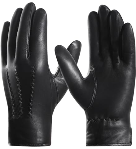 Harssidanzar Herren Lederhandschuhe Handschuhe Herren Leder Komfort Kaschmir Gefüttert GMEU006,Schwarz,Größe L