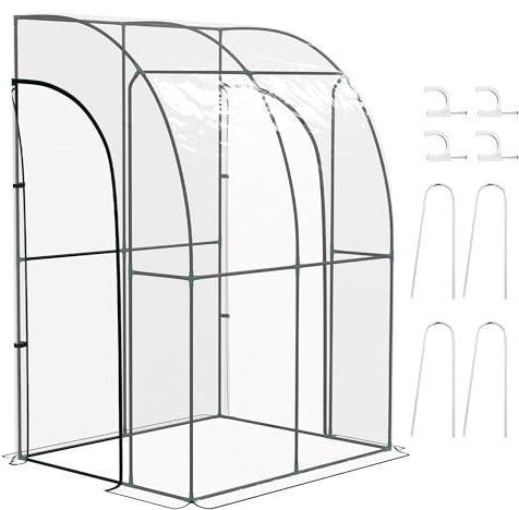 Outsunny Serre de Jardin adossée, Serre de Balcon, bâche renforcée PVC, châssis en Acier, 2 Portes zippées enroulables, pour légumes Plantes Fleurs, intérieur et extérieur, 143x118x212cm, Transparent