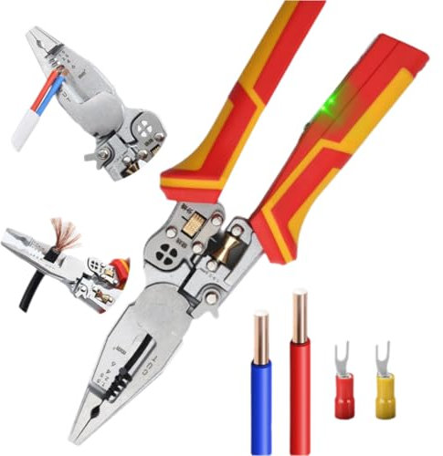 Pinze spelafili per tagliare e tirare fili, spelafili 8 in 1 con funzione di misurazione dell'elettricità, forbici per cavi per spelare, piegare, tagliare, tirare, avvolgere
