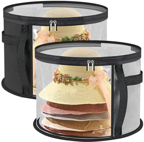 HeFZiYMOZaDP 2 PCS Hutschachtel Rund Mit Deckel Reise Hut Organizer-Box, Runde Hut-aufbewahrungsbox, Große Runde Hutboxen Zur Aufbewahrung Faltbare Hut-Organizer