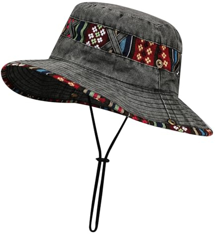 AYPOW Sombrero de Pescador Unisex, Sombrero de Sol Vintage de algodón Vaquero Lavado Bucket Hat, Plegable Gorro Pescador, Transpirable Sombrero de Verano Mujer Hombre Exteriores Sombrero de Visera