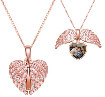 yrozvw Collana personalizzata con foto delle ali Collana personalizzata con ciondolo con ali d'angelo e foto all'interno Collane con foto da donna Gioielli Regalo personalizzato per lei
