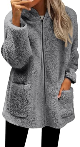 Felpa Pile Donna con Zip e Cappuccio Invernale Caldo Felpe Pelosa Casual Giacca Peluche con Cerniera e Tasche Giacche Autunnali Eleganti Cappotto Curvy Casual Pesante Termico Comodo Giubbotto Lungo