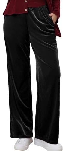 Celanisai Pantalones de terciopelo para mujer, pantalones rectos, pantalones de ocio, pantalones térmicos, cintura alta, elásticos, pantalones de invierno, otoño, pantalones de chándal Elgegant