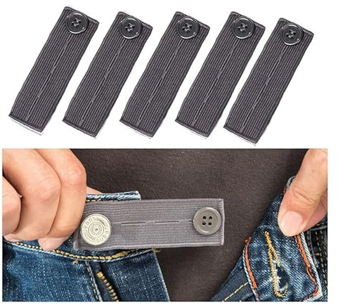 Waltonalice 5 stycken byxförlängning set elastisk midjeförlängning, knappförlängning, justerbar midja, midjeförlängning, midjeknäppning, knappförlängning för byxor, shorts, jeans, mörkgrå
