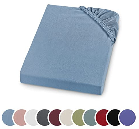 sleepling Biber Spannbetttuch, Feinbiber Spannbettlaken, Made in Germany, 100% Baumwolle, Matratzen bis 23 cm Höhe, Rundum Gummizug, Ökotex, waschbar 60 Grad, 90 x 200, hellblau