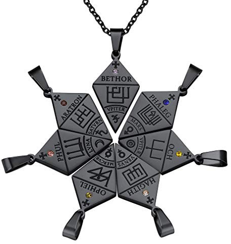 FaithHeart Black Archangels Jigsaw Necklace Jewellery Womens Amulets Pendant 7 Days Protection Medal Necklaces in Stainless Steel Nice to Sensitive Skins Girls Gift