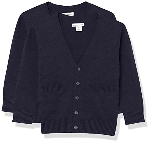 Amazon Essentials Maglioni Cardigan in Cotone da Uniforme Unisex Bambini e Ragazzi, Pacco da 2, Blu Marino, 8 Anni