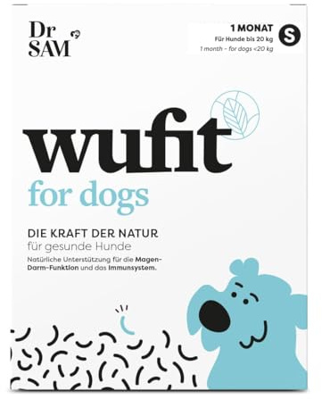 Dr. SAM wufit Dogs Magen-Darm-Tabletten 1 Monat, Hund bis 20 kg | Pflanzliche Tierarzt-Rezeptur, nur 1x im Monat füttern, wird gut angenommen, unterstützt die normale Magen-Darm-Funktion