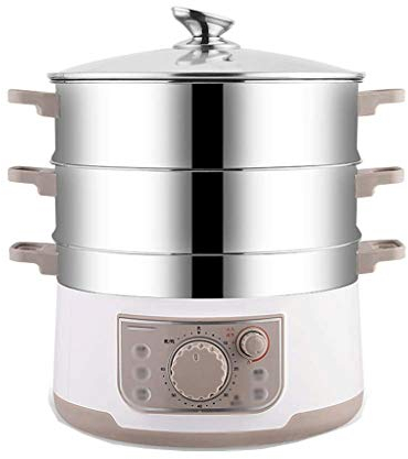 REJOON Vaporiera Elettrica for Alimenti in Acciaio Inox, Vaporiera for Verdure 3 Strati Cestelli Impilabili con Timer, Diametro 36cm