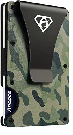 Ancocs Credit Card Holder Minimalist Design with Metal Money Clip -NFC RFID Blocking Slim Aluminum Wallet Purse Card Organizer for Men（Camouflage）