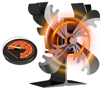XINYIQI Kaminventilatoren 4-Blatt-Kaminventilator ohne Strom, Kanalschornsteinventilator mit Thermometer, leise laufender Herdventilator ohne Strom Herdventilatoren für Ofenrohre/Holzöfen/Kamine