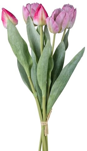 CREATIV green Tulpenbund rosa-Mix 49cm I Künstliche Tulpenblumen im 5er Bund I Frühlingshafte Kunsttulpen mit naturgetreuen Blüten & Blättern I Pflegeleichte Dekopflanze I Rosa Tulpenstrauß