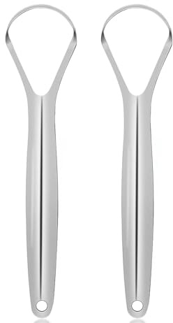 Tongue Scraper for Adults, 2 Pack Tongue Scrapers for Oral Self Care Oral Hygiene and Fresh Breath Stainless Steel Tongue Scrapers Cleaners Reusable Easy to Use