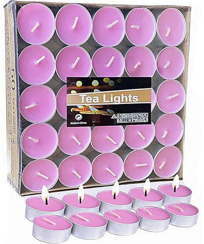 Lot de 50 bougies chauffe-plat roses - 4,5 heures - Sans parfum et sans fumée - Petites bougies chauffe-plat scintillantes - Sans substances nocives - Pour spa, fête, mariage, table à manger, détente