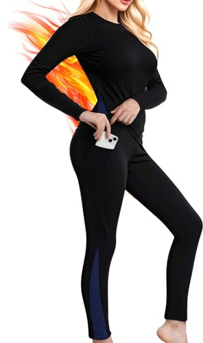 Sous-vêtements thermiques de ski pour femme - Sous-vêtements fonctionnels chauds avec 2 poches - Séchage rapide - Sous-vêtements thermiques - 240 g/m² - Intérieur en polaire - Sous-vêtements d'hiver -