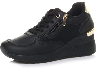 AJVANI Womens Ladies mid Wedge Heel Gold Trim Chunky Shoes lace up Trainers Sneakers Size