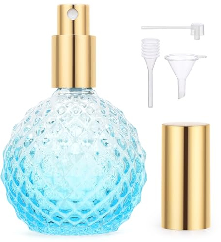 Segbeauty Vaporisateur Parfum Voyage, 100ml Flacon Parfum Vide, Rechargeable et Portable, Bouteille Spray en Verre, avec Entonnoir, Pompe, Pipette (Bleu)