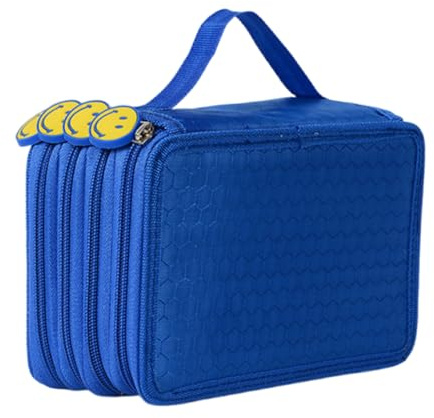 Dulynva Estuche Grande para Lápices, Estuche para Lápices con 72 Compartimentos, Estuche Grande con Cremallera y Asa de Transporte para Lápices de Colores, Rotuladores, Azul, Tela Oxford