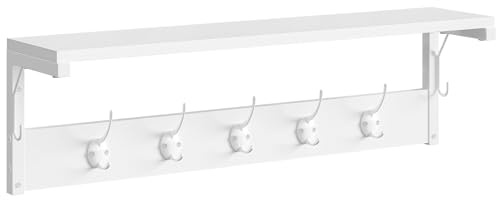 HOOBRO Wandgarderobe, Wandregal mit 7 Haken und Ablage, Hängeregal mit Garderobenleisten, Wandmontage, für Flur, Wohnzimmer, Küche, Weiß EWT16YM01