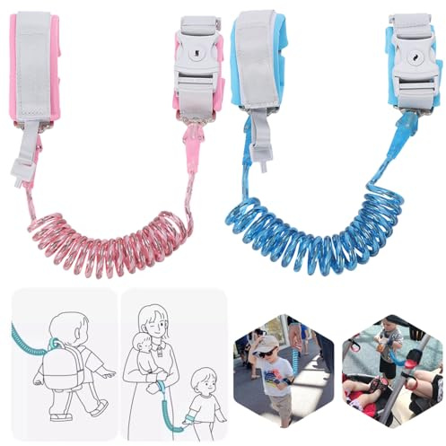 2 Pezzi Bracciale di Sicurezza Bambino Guinzaglio per Bambini da Polso Bracciale Sicurezza Bambino 1.5m，360° Regolabile per Viaggiare (Blu, Rosa)