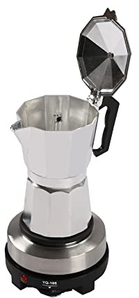 NiuLifeya Cafetera expreso con placa de calefacción eléctrica, 500 W, cafetera espresso de aluminio, cafetera moka para cocina de gas, cocina eléctrica, vitrocerámica y hornillo de camping, 3 tazas