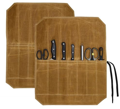 NCZCDZSW Messertasche Kochmesser Tragbare Messerrolle mit 7 Steckplätzen Kochmesser Rolltasche Messer-Rolltasche für Messer und Löffel Gewachste Canvas Koch Messer Tasche für Camping Wandern
