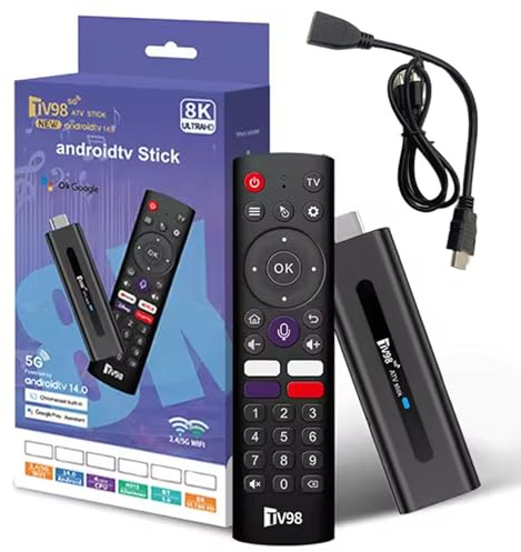 TV Stick 4K 2GB + 16GB Controllo vocale 4 app Clic BT5.0 H313 WiFi5 Dual 2.4G/5G Quad-Core 64bit HDR10+ Ultra USB HD Smart TV..